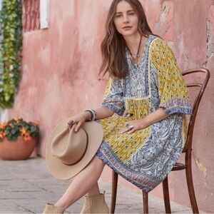 SUNDANCE Cottagecore Gypsy Hippie Floral Paisley Boho Peasant Prairie Dress Sz L